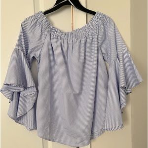 Off the shoulder Asymmetric sleeve striped top